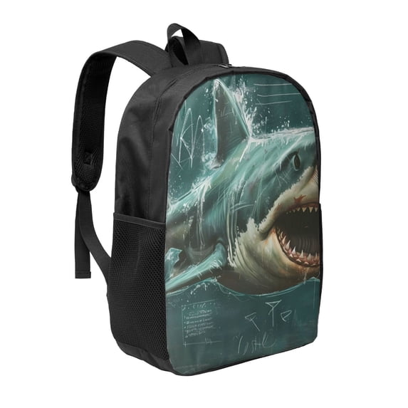 Goofa Abstract Geometric Shark Pattern 17in Student Backpack - School, Travel, Work Bookbag -Laptop Backpack,Water Resistant College School Computer Bag