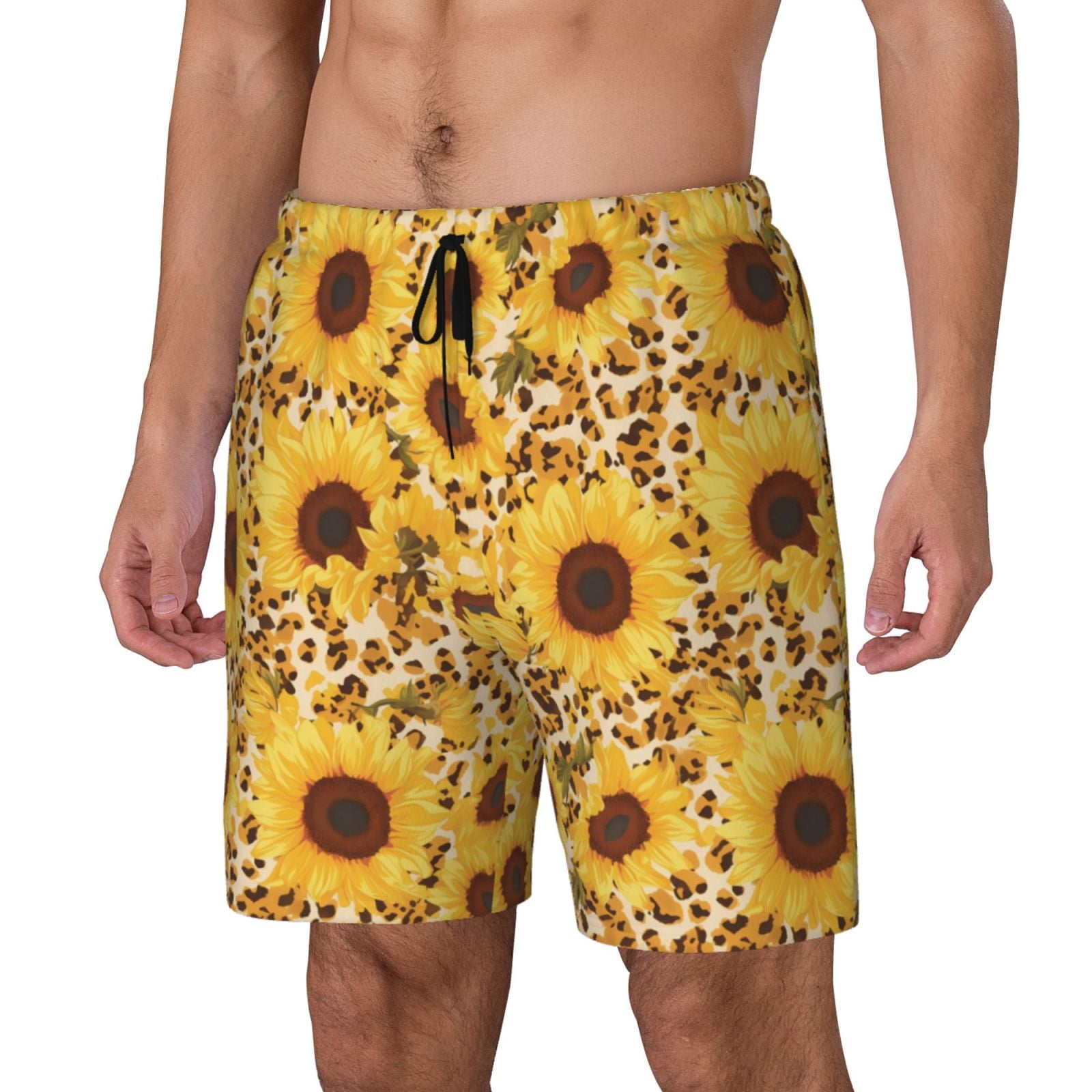 Goofa Abstract Leopard Print Sunflower Printed Men's Swim Trunks Board ...