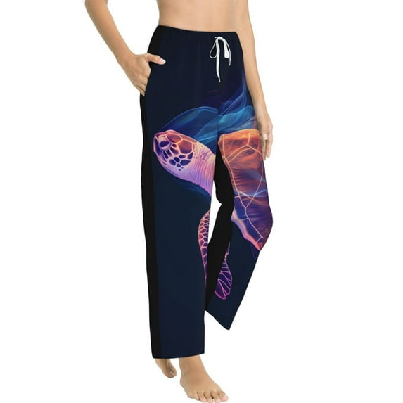 Goofa Abstract Line Turtle Printed Soft Pajama Pants for Women, Wide Leg Comfy Casual Lounge Yoga Pants-Medium