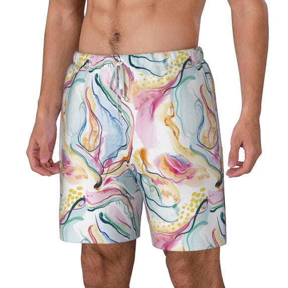 Goofa Abstract Marble Texture Printed Men's Swim Trunks Board Shorts Quick Dry Mens Swimming Trunks with Compression Liner,Breathable Fit Hawaii Beach Shorts-XX-Large