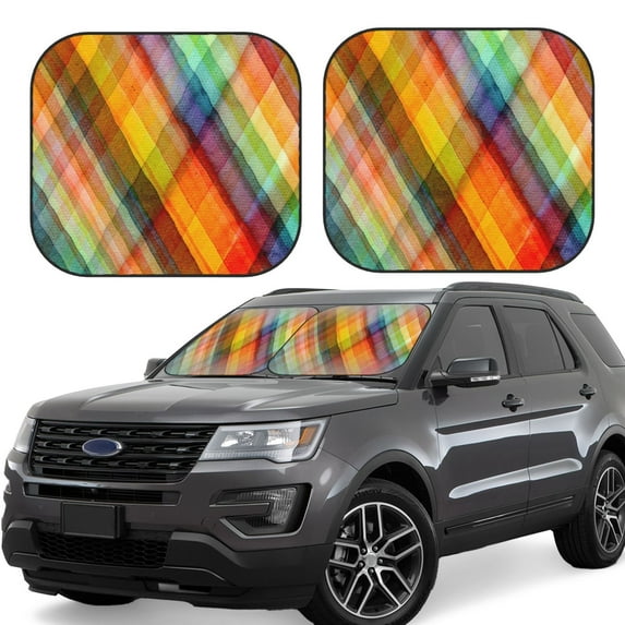 Goofa Abstract Watercolors Tartan Pattern 2 Piece Car Windshield Sun Shade Foldable | Front Windshield Shade for Sun, Heat and UV Rays | Sunshade for Car Front Window-Small