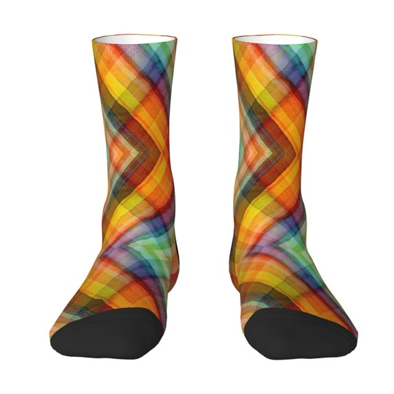 Goofa Abstract Watercolors Tartan Printed Men's Crew Socks, Soft Durable Breathable Moisture-Wicking with Odor Control Cotton socks