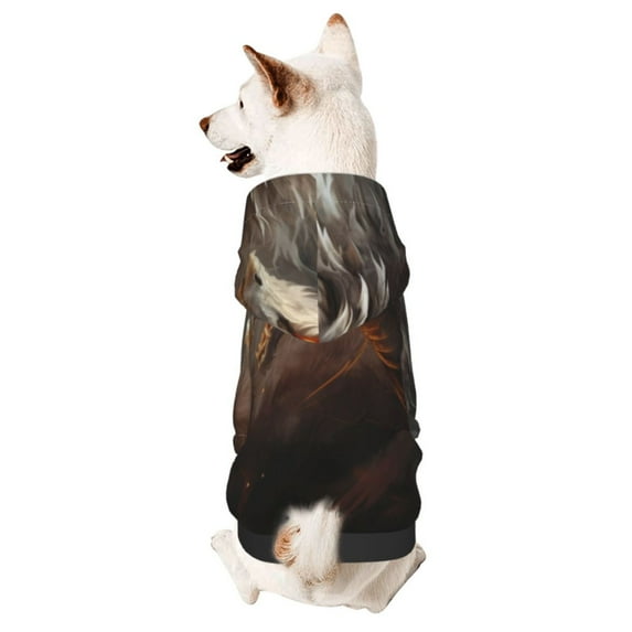 Goofa Abstract White Dragon Pattern Small Dog Sweater Hoodies Pet Grey Hooded Soft Fleece Sweatshirts with Pocket Fall Winter Puppy Cat Sweaters Warm Clothes-XX-Large