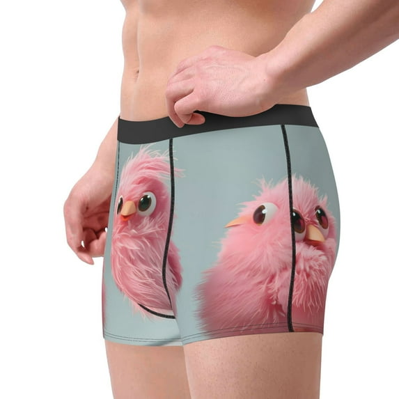 Goofa Adorable Pink Fluffy Birds Printed Men's Boxer Briefs Underwear, Moisture-Wicking Underwear, Trunk,Soft and Breathable Cotton Underwear-
