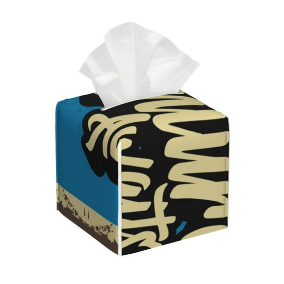 Goofa Adventure Awaits Tissue Box Cover PVC Leather Tissue Holder Square Facial Tissue Case Facial Paper Organizer Dispenser for Bathroom, Vanity Countertop