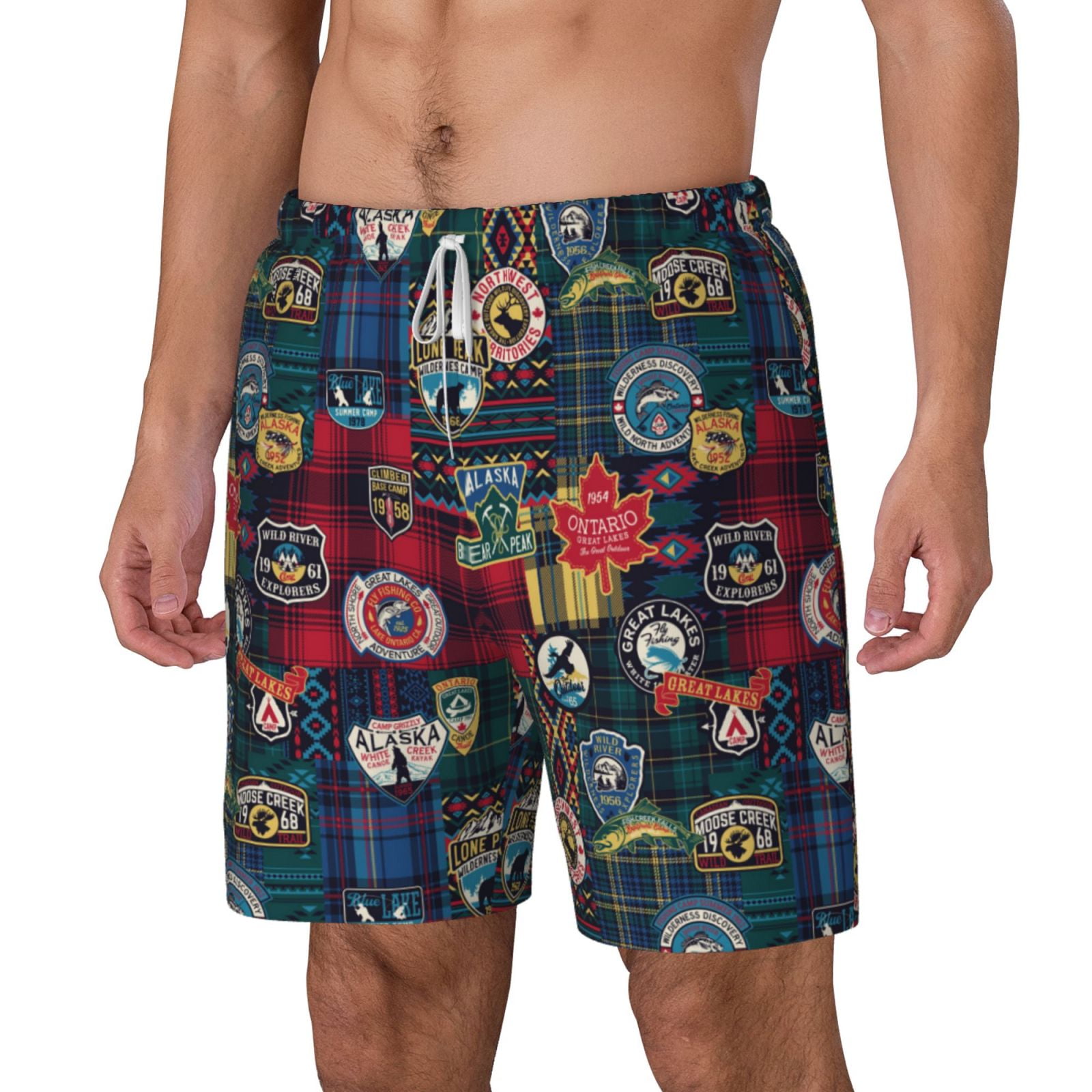 Goofa Adventure Camping Badge Printed Men's Swim Trunks Board Shorts ...