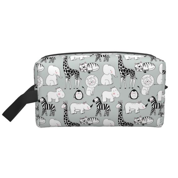 Goofa African Animals Printed Toiletry Bag with Handle,Large Capacity Travel Makeup Cosmetic Bag for Women, Carry on Airport Airline Compliant Bag