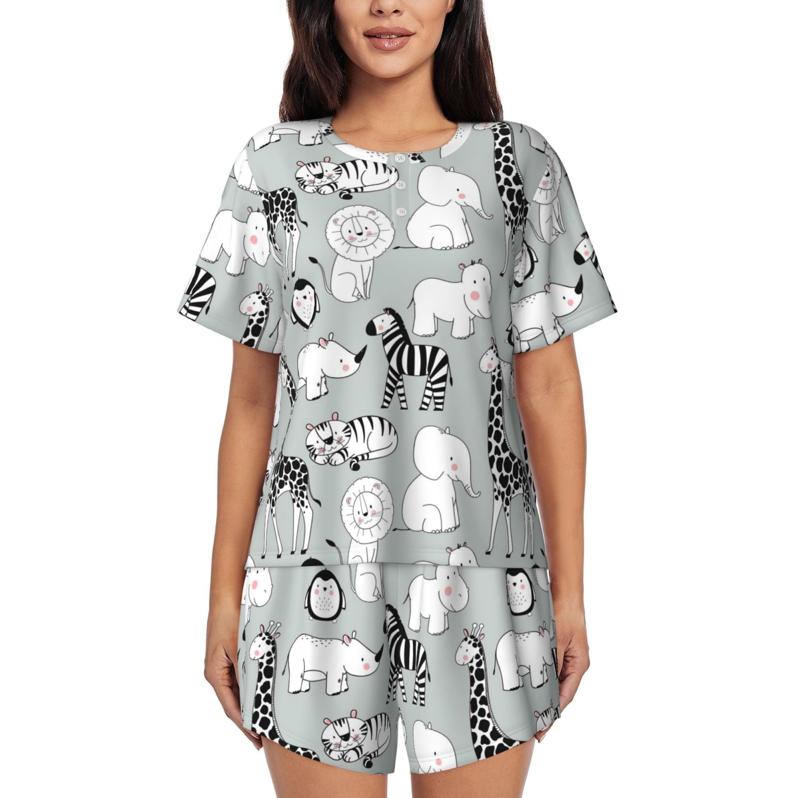 White Safari Animals Short Sleeve Pyjamas 2 Pack