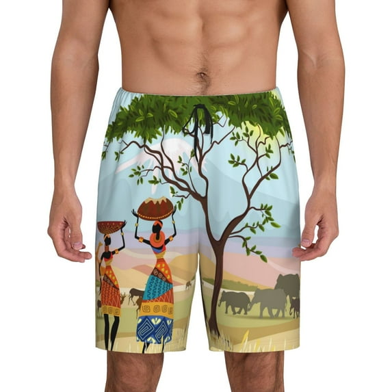 Goofa African Women Pattern Men's Pajama Short Sleep Shorts Soft Comfortable Breathable Pajamas Shorts with Pockets-Small