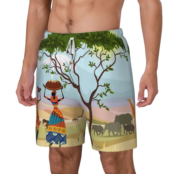 Goofa African Women Printed Men's Swim Trunks Board Shorts Quick Dry Mens Swimming Trunks with Compression Liner,Breathable Fit Hawaii Beach Shorts-3X-Large