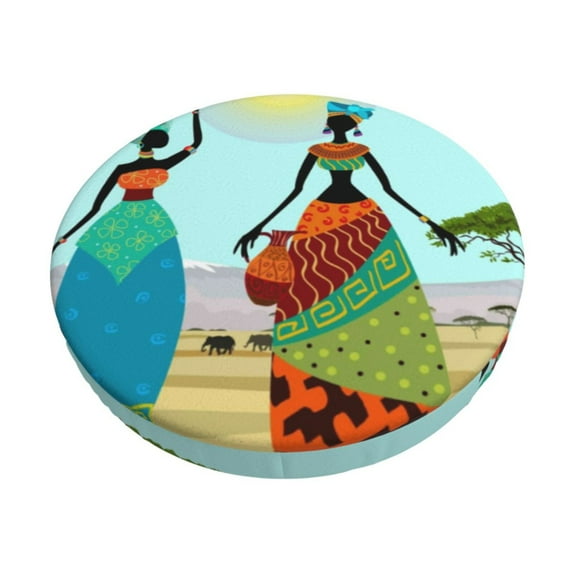 Goofa African Women Printed Stool Covers Round, Waterproof Round Bar Stool Covers Anti-Slip Round Bar Stool Seat Cover with Elastic Bands Durable -