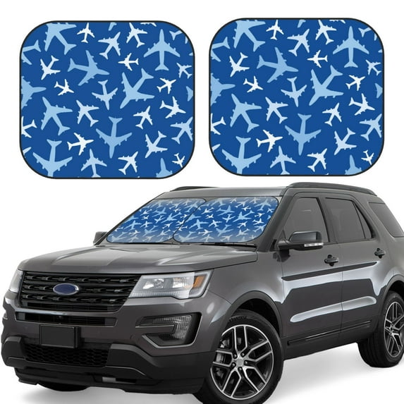 Goofa Airplanes in the Sky Pattern 2 Piece Car Windshield Sun Shade Foldable | Front Windshield Shade for Sun, Heat and UV Rays | Sunshade for Car Front Window-Small