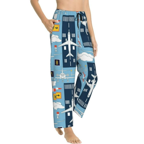 Goofa Airplanes and Aviation Signs Printed Soft Pajama Pants for Women, Wide Leg Comfy Casual Lounge Yoga Pants-XX-Large