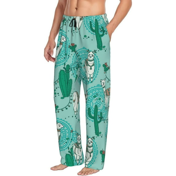 Goofa Alapaca in Boho Printed Soft Pajama Pants for Men, Wide Leg Comfy Casual Lounge Yoga Pants-