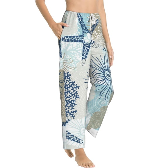 Goofa Algae Corals and Seashells Printed Soft Pajama Pants for Women, Wide Leg Comfy Casual Lounge Yoga Pants-XX-Large