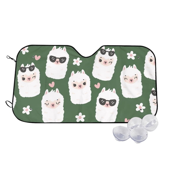 Goofa Alpaca Faces Printed Car Windshield Sunshade,Foldable Reflective Sun Visor,UV Protection Heat Blocker Sunshade,Car Cooling Accessory-Small