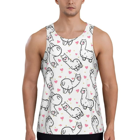 Goofa Alpacas and Hearts Pattern Men's Workout Tank Top Slim-Fit Tank Quick Dry Fit Muscle Tank Top Beach Tank Top Bodybuilding Sleeveless T Shirt-4X-Large