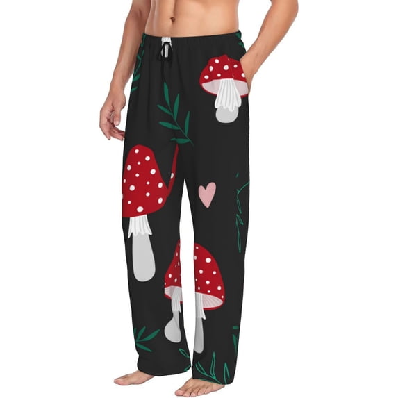 Goofa Amanita Mushroom Printed Soft Pajama Pants for Men, Wide Leg Comfy Casual Lounge Yoga Pants-