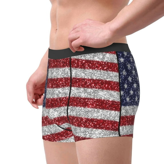 Goofa America Flag Glitter Printed Men's Boxer Briefs Underwear, Moisture-Wicking Underwear, Trunk,Soft and Breathable Cotton Underwear-X-Large