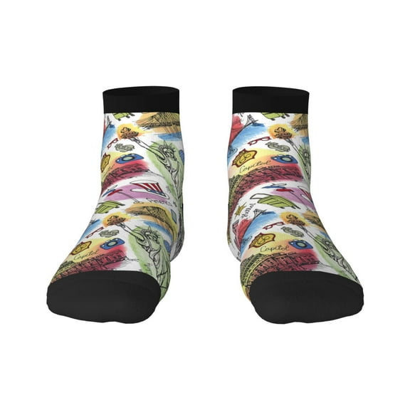 Goofa America Landmarks1 Pattern Non Slip Socks with Grips for Elderly, Crew Socks Yoga Hospital Socks Cushioned Sole Gripper Socks for Men Women