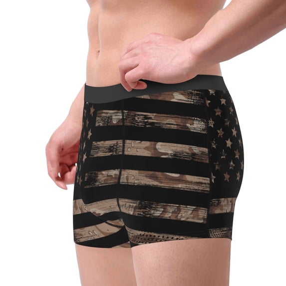 Goofa American Flag with Desert Camouflage Printed Men's Boxer Briefs Underwear, Moisture-Wicking Underwear, Trunk,Soft and Breathable Cotton Underwear-