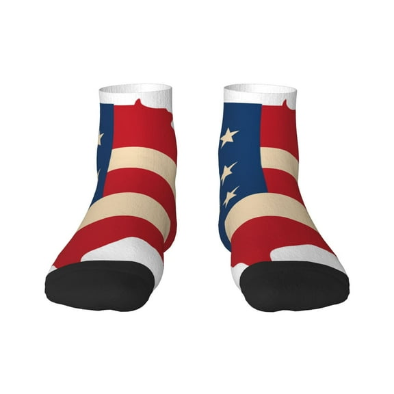 Goofa American Flag Map Pattern Non Slip Socks with Grips for Elderly, Crew Socks Yoga Hospital Socks Cushioned Sole Gripper Socks for Men Women