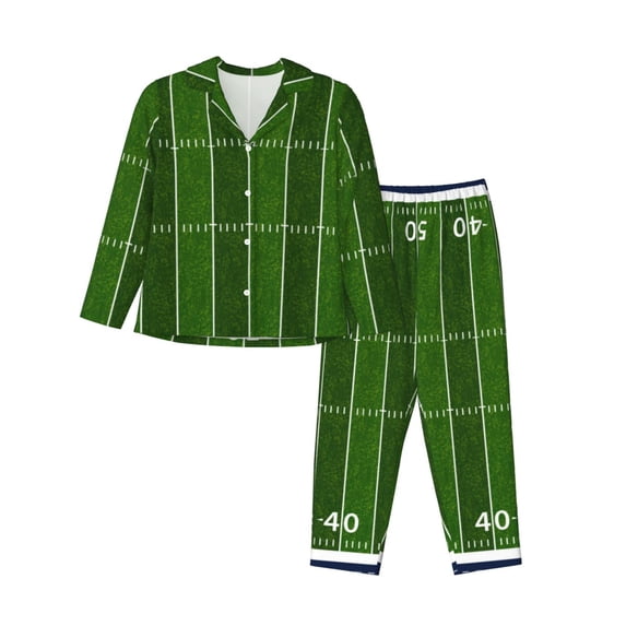 Goofa American Football Field Printed Women’s 2 Piece Pajama Set Super,Pajamas Women's Long Sleeve Sleepwear Soft Button Down Loungewear Pjs Lounge Set Nightwear-Small