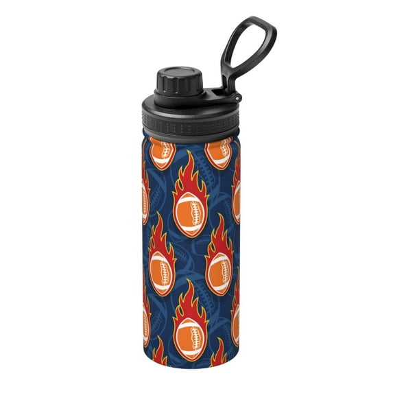 Goofa American Football and Fire Flames Print 18oz Sports Insulated Kettle With Straw Water Bottle Sports Water Bottle For Running Hiking Cycling Climbing Mans Womans