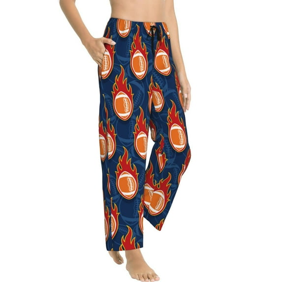 Goofa American Football and Fire Flames Printed Soft Pajama Pants for Women, Wide Leg Comfy Casual Lounge Yoga Pants-Large