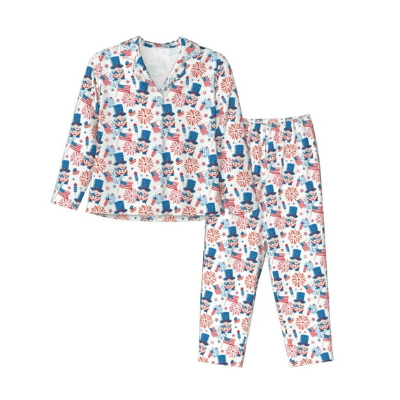 Goofa American Gnomes Printed Women’s 2 Piece Pajama Set Super,Pajamas Women's Long Sleeve Sleepwear Soft Button Down Loungewear Pjs Lounge Set Nightwear-Medium