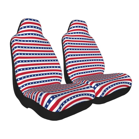 Goofa American Patriotic Stars And Stripes Printed Car Seat Covers, Automotive Seat Covers for Cars Trucks and SUVs, Quick Setup Universal Fit Elastic Seat Covers-2 PCS