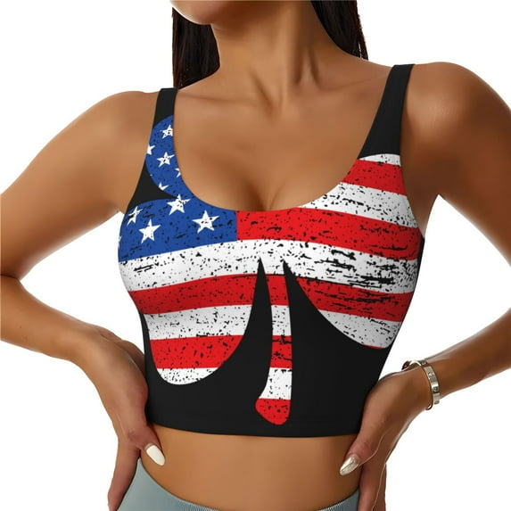 Goofa American St Patrick's Day Printed Sports Bras for Women, High Impact Running Bra Workout Crop Tank Tops Longline Sports Bra Push up-Medium
