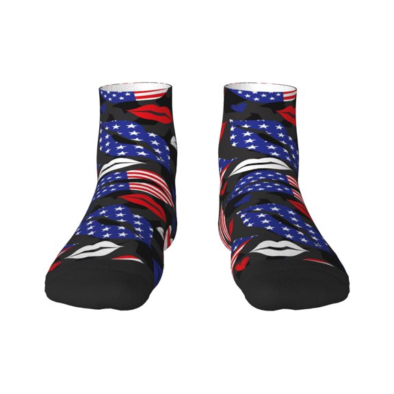 Goofa American With Lips Pattern Non Slip Socks with Grips for Elderly, Crew Socks Yoga Hospital Socks Cushioned Sole Gripper Socks for Men Women