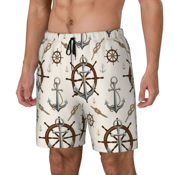 Goofa Anchor with Rope Printed Men's Swim Trunks Board Shorts Quick Dry Mens Swimming Trunks with Compression Liner,Breathable Fit Hawaii Beach Shorts-Large