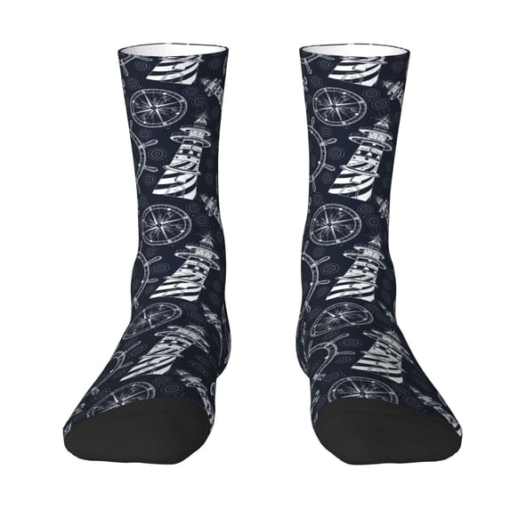 Goofa Anchor and Lighthouse Printed Men's Crew Socks, Soft Durable Breathable Moisture-Wicking with Odor Control Cotton socks
