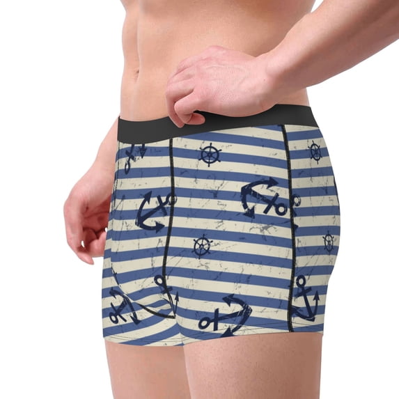 Goofa Anchors And Steering Wheel Printed Men's Boxer Briefs Underwear, Moisture-Wicking Underwear, Trunk,Soft and Breathable Cotton Underwear-X-Large