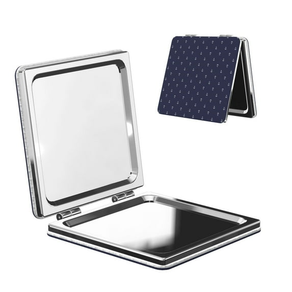 Goofa Anchors Heart Blue Pattern Pocket Mirror, Portable Makeup Mirror,Travel Makeup Mirror,Dual-Sided Compact Mirror,Gift Makeup Mirror-Square