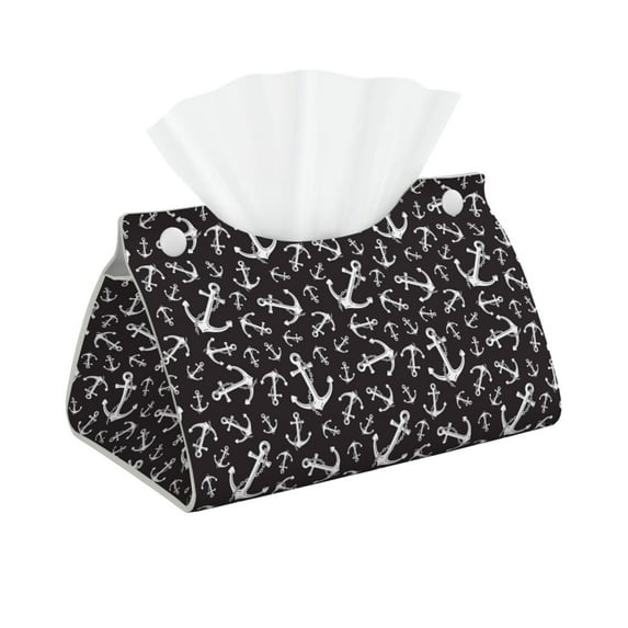 Goofa Anchors Pattern Triangle Square Tissue Box Cover, Modern PVC Leathe Facial Paper Holder,Decorative Holder/Organizer for Bathroom Vanity Countertop
