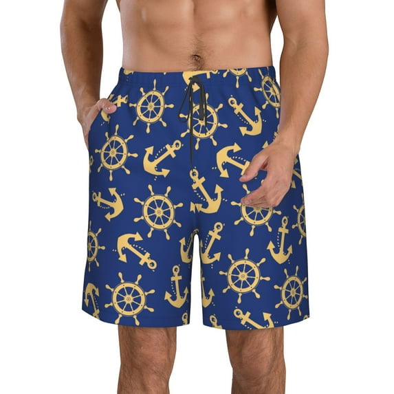 Goofa Anchors and Nautical Printed Mens Swim Trunks Summer Quick Dry Short Beach Swimwear Bathing Suits-3X-Large