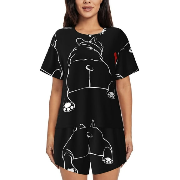 Goofa Animal Bulldog for Womens Cotton 2 Piece Pajamas Set Classic Short Sleeve Pjs Set Soft Button Down Sleepwear Loungewear-Small