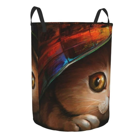 Goofa Animal Cat Printed Circular Hamper,Laundry Basket with Handles,Storage Baskets Foldable,Large Capacity Laundry Hamper-Medium