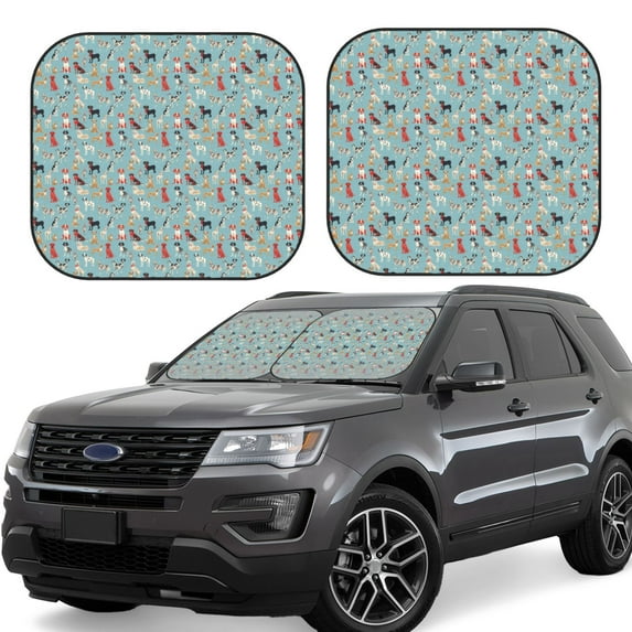Goofa Animal Dog Pattern 2 Piece Car Windshield Sun Shade Foldable | Front Windshield Shade for Sun, Heat and UV Rays | Sunshade for Car Front Window-Small