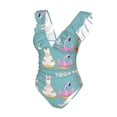 thumbnail image 1 of Goofa Animal Meditation Print Women's Ruffled One Piece Swimsuit V Neck, 1 of 7