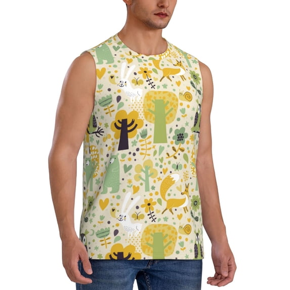 Goofa Animal Tree Printed Men's Sleeveless T-Shirt - Athletic Gym Workout Tank Top for Men - Moisture-Wicking, UPF 30+ Quick-Dry Muscle Tee-Large