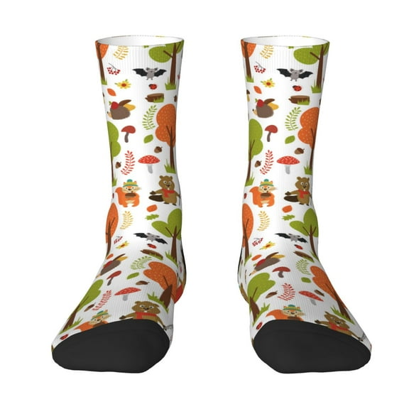 Goofa Animals Forest Printed Men's Crew Socks, Soft Durable Breathable Moisture-Wicking with Odor Control Cotton socks