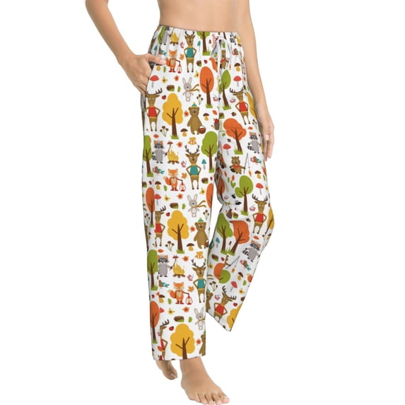 Goofa Animals Forest Printed Soft Pajama Pants for Women, Wide Leg Comfy Casual Lounge Yoga Pants-XX-Large