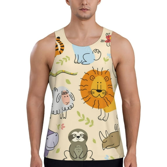Goofa Animals Pattern Men's Workout Tank Top Slim-Fit Tank Quick Dry Fit Muscle Tank Top Beach Tank Top Bodybuilding Sleeveless T Shirt-Medium