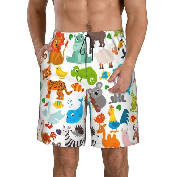 Goofa Animals Printed Mens Swim Trunks Summer Quick Dry Short Beach Swimwear Bathing Suits-X-Large
