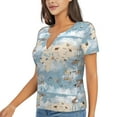 thumbnail image 1 of Goofa Animals Travel World Map Pattern Womens Deep V Neck Low Cut Tops Casual Summer Short Sleeve Ribbed Knit T-Shirts-Large, 1 of 5