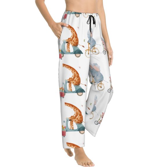 Goofa Animals in Transport Printed Soft Pajama Pants for Women, Wide Leg Comfy Casual Lounge Yoga Pants-Medium
